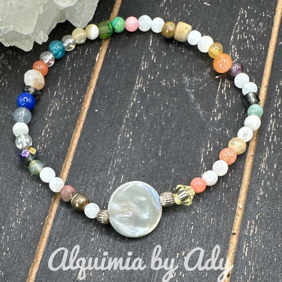 Rainbow multi gemstone beaded bracelet 4mm dainty colorful statement - Picture 1 of 7